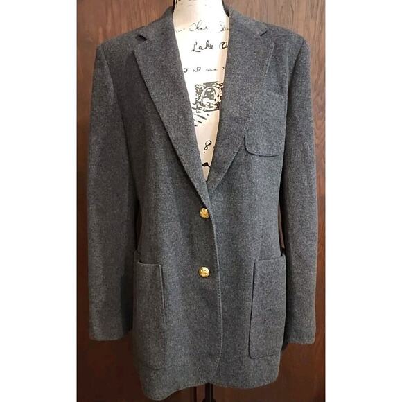 LAUREN Ralph Lauren Gray 2 button Wool Cashmere Crest buttons Blazer Womens 12 - Picture 1 of 10